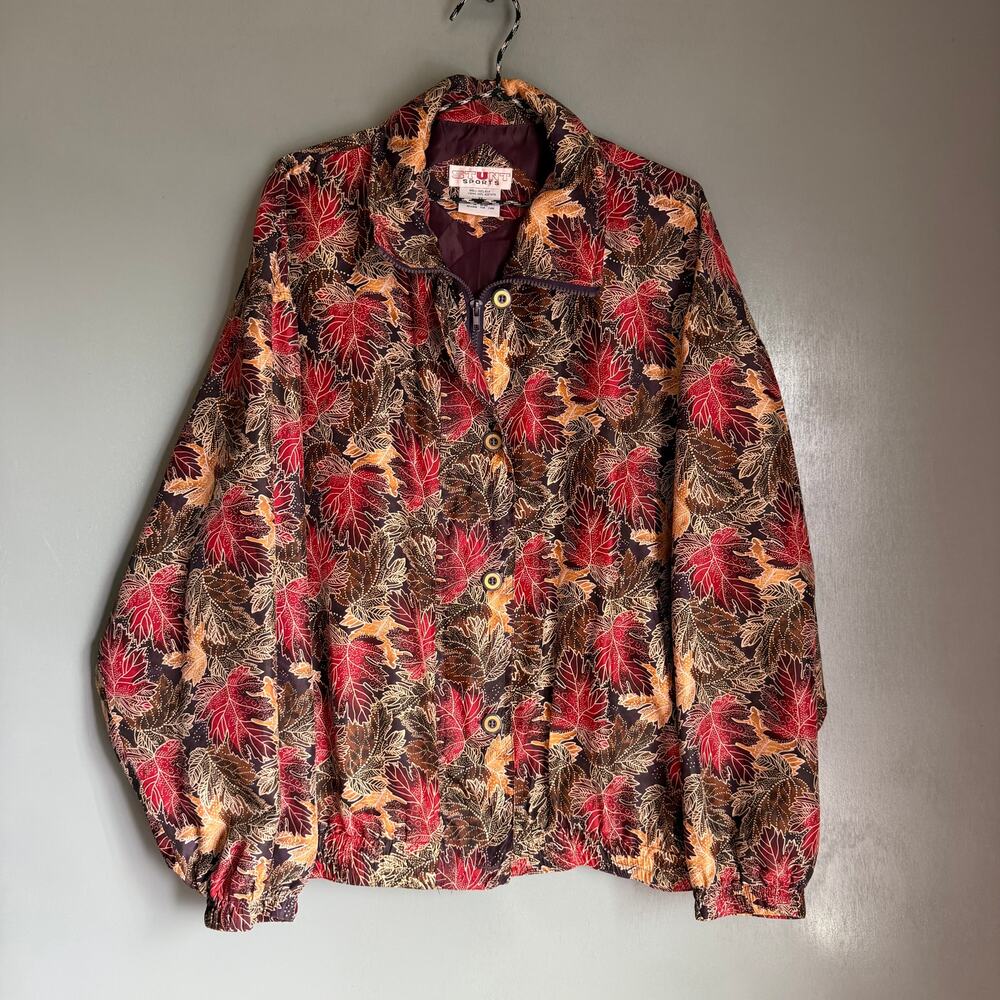Vintage STUNTS SPORTS Women's 2X Autumn Colors 100% Silk Bomber Jacket Retro 90s